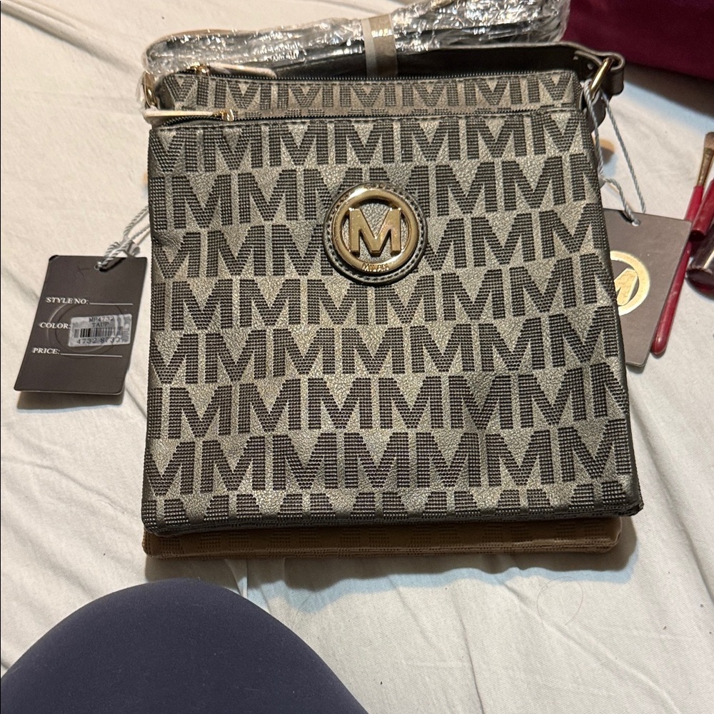 Stylish Black and Tan Monogram Shoulder Bag